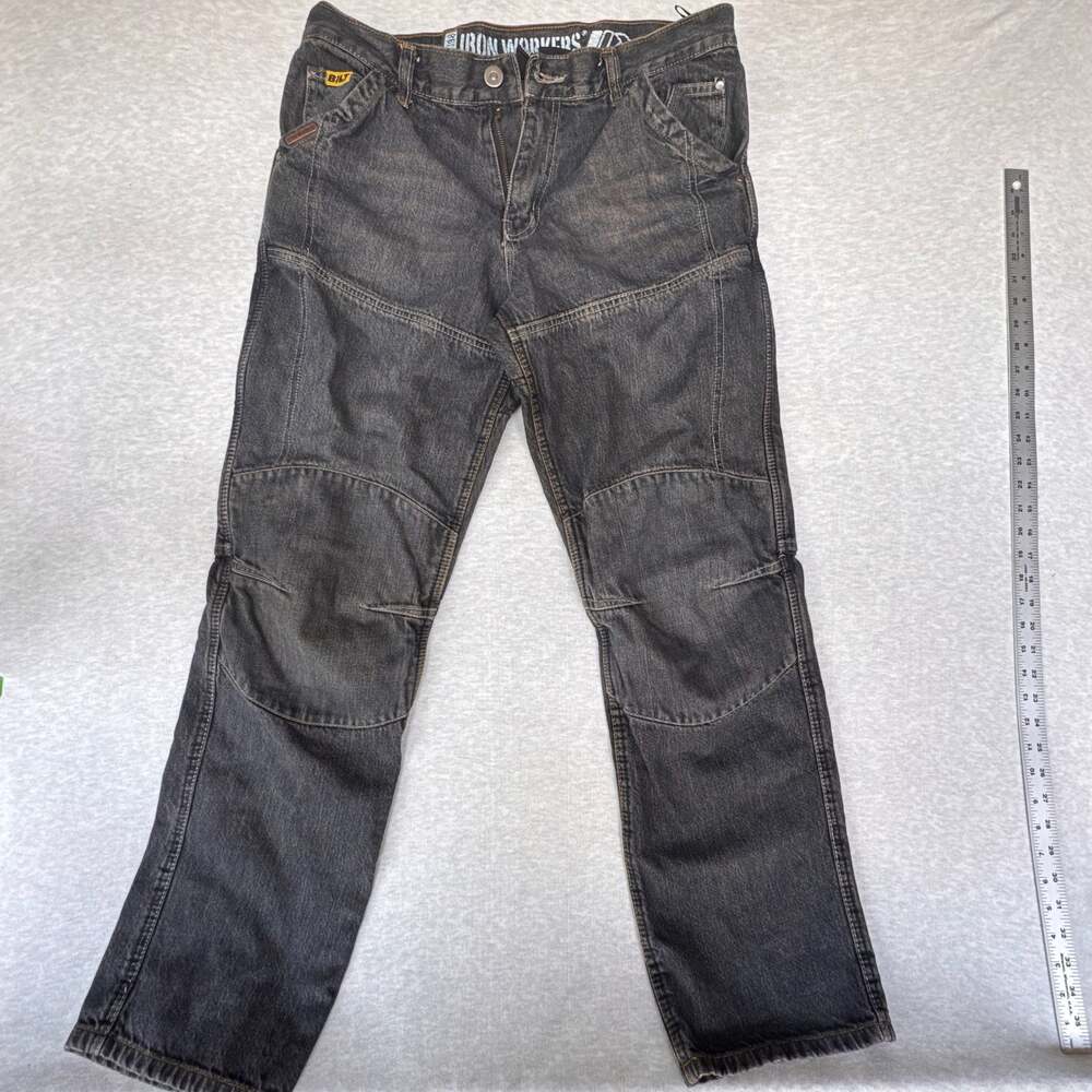 BILT Iron Workers Kevlar Motorcycle Riding Jeans Black Washed Moto Denim Size 34